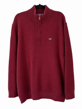 Vineyard Vines Men’s Maroon Quarter Zip Textured Cotton Sweater XXL